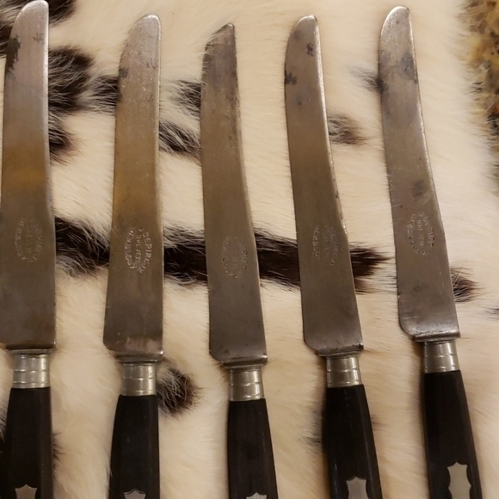 Vtg J Depirc Gembloix Set 12 Knives/Brass Holder - Picture 7 of 11